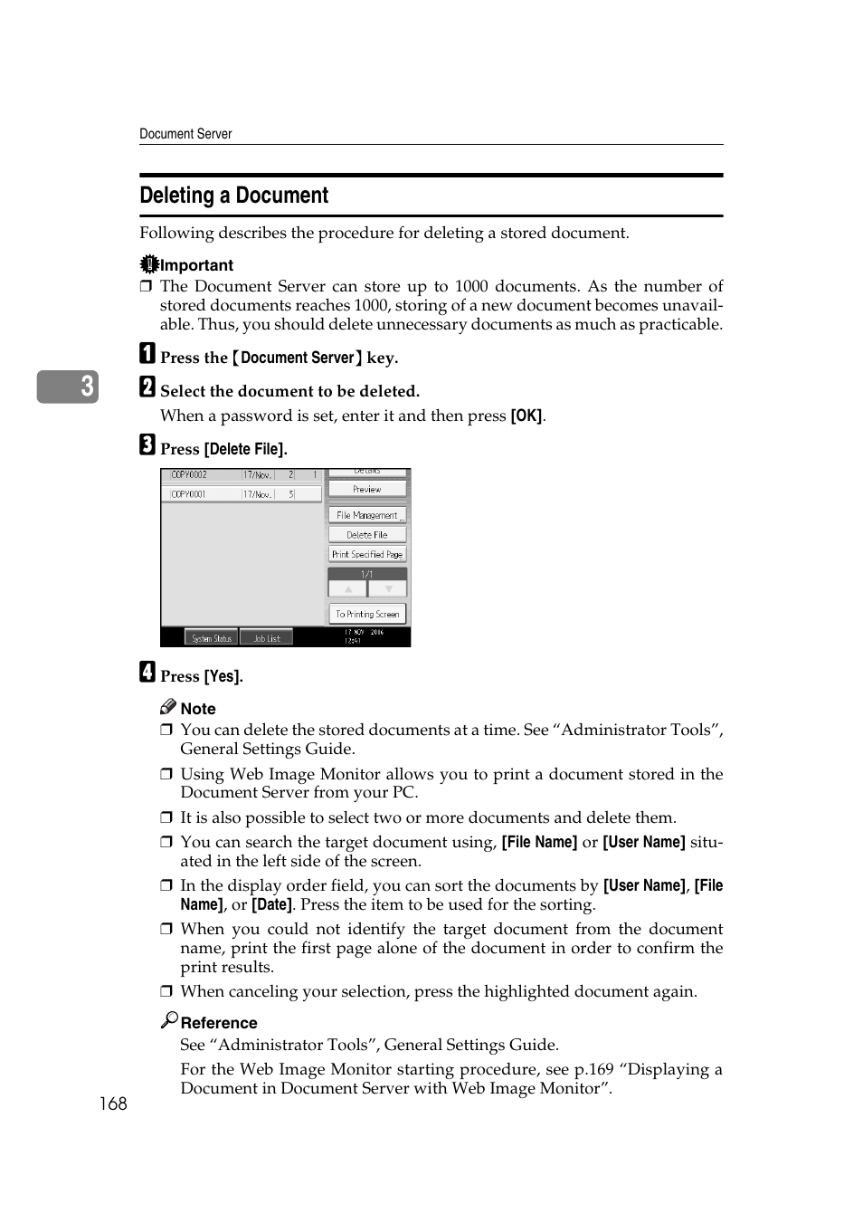 Deleting a document | Ricoh Aficio MP C3500 User Manual | Page 192 / 212