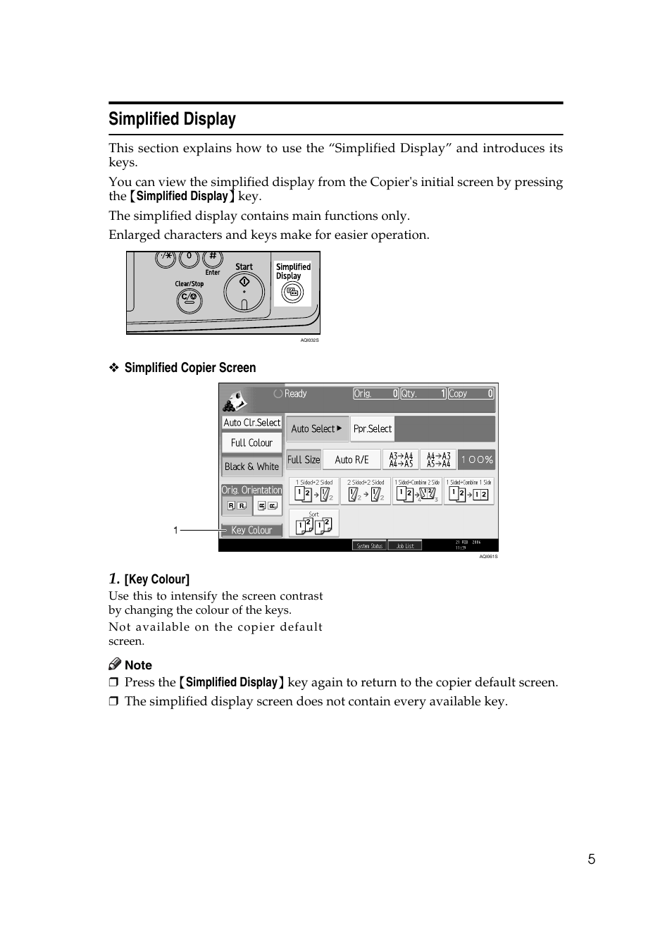 Simplified display | Ricoh Aficio MP C3500 User Manual | Page 29 / 212