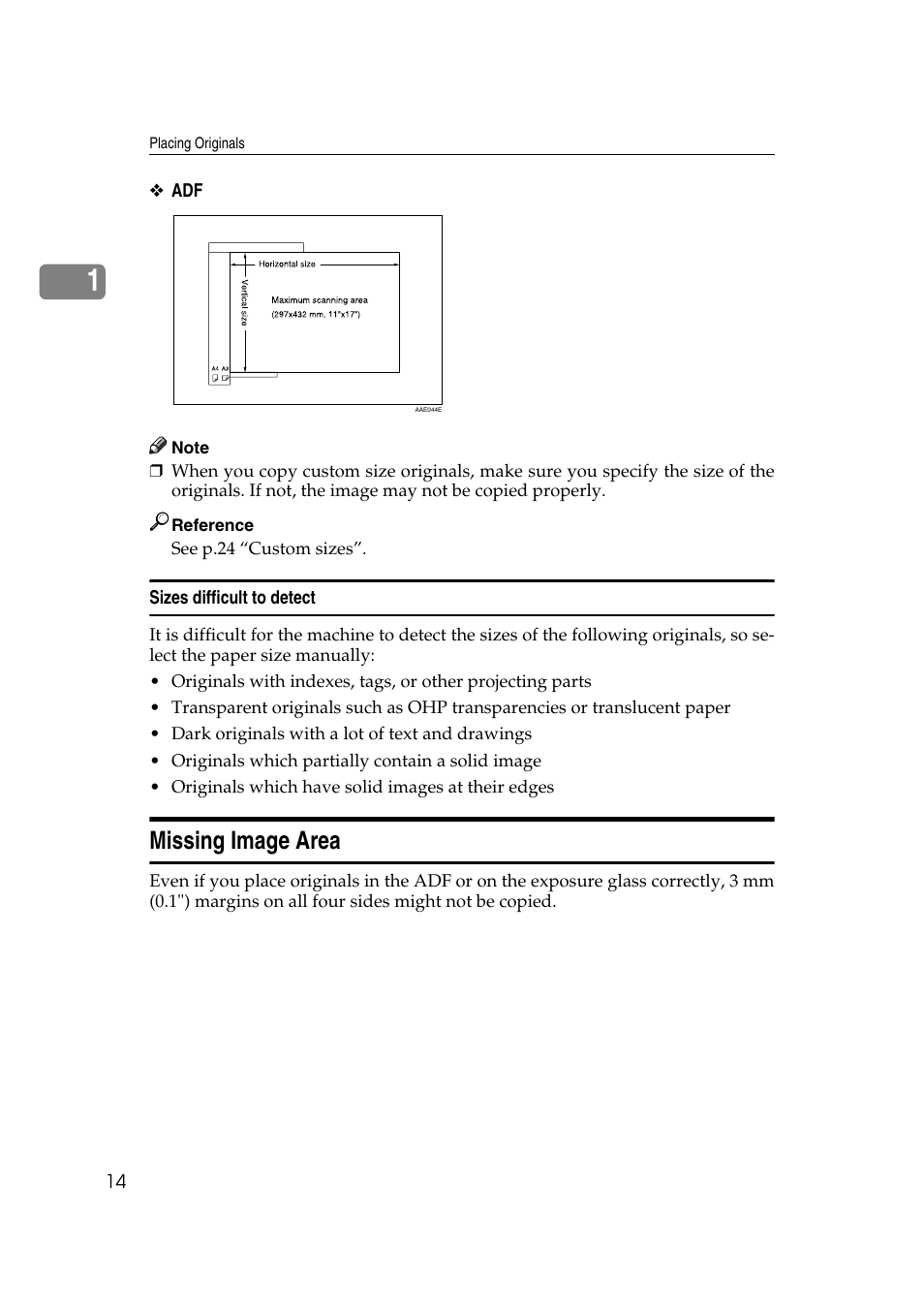 Sizes difficult to detect, Missing image area | Ricoh Aficio MP C3500 User Manual | Page 38 / 212