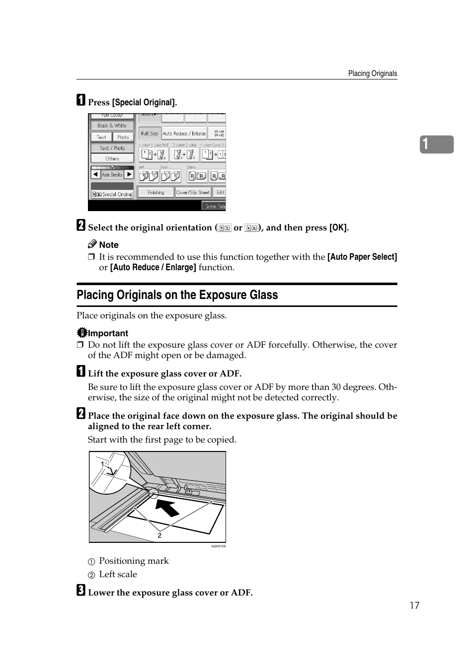 Placing originals on the exposure glass | Ricoh Aficio MP C3500 User Manual | Page 41 / 212
