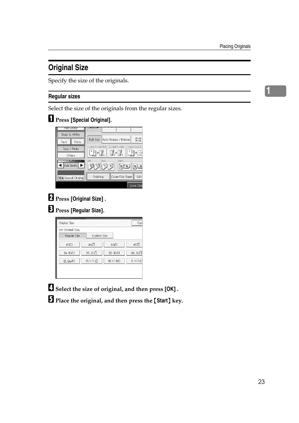Original size, Regular sizes | Ricoh Aficio MP C3500 User Manual | Page 47 / 212