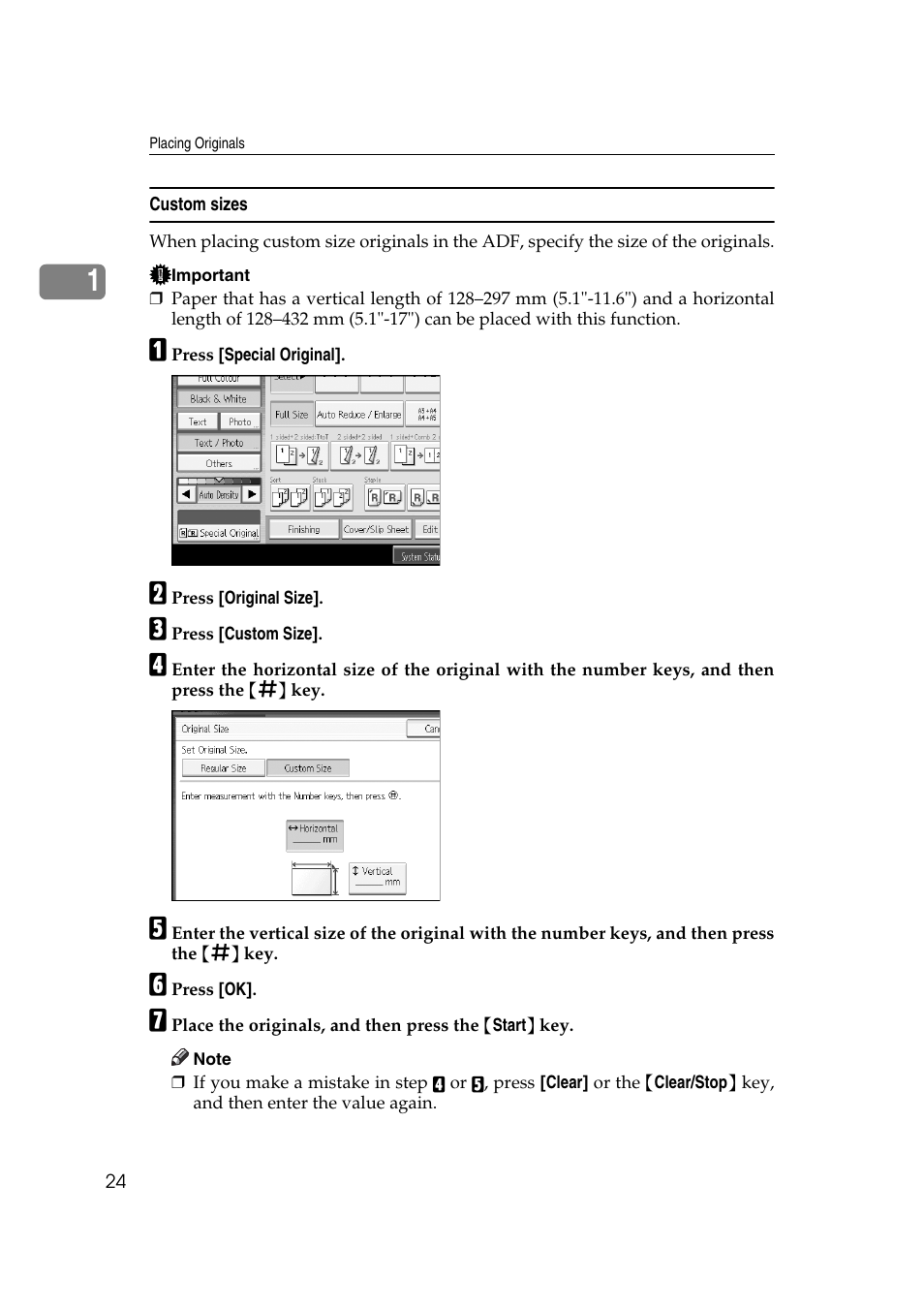 Custom sizes, See p.24 “custom sizes | Ricoh Aficio MP C3500 User Manual | Page 48 / 212