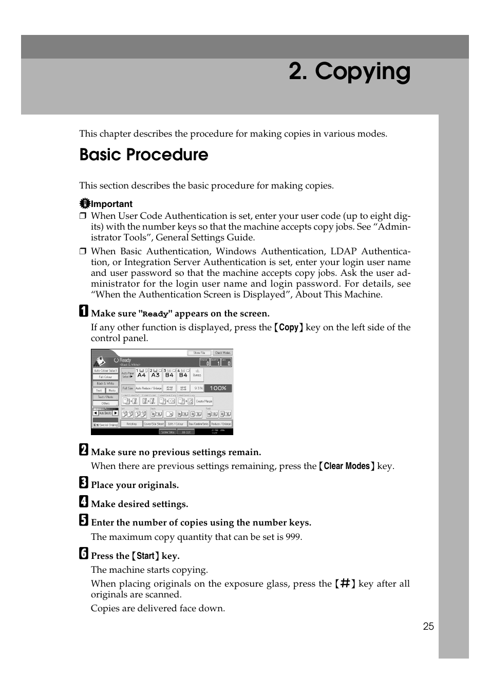  copying, Basic procedure, Copying | Ricoh Aficio MP C3500 User Manual | Page 49 / 212