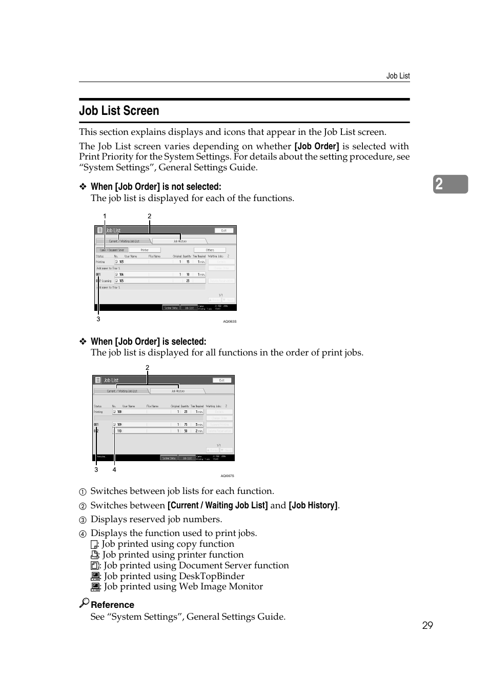Job list screen | Ricoh Aficio MP C3500 User Manual | Page 53 / 212