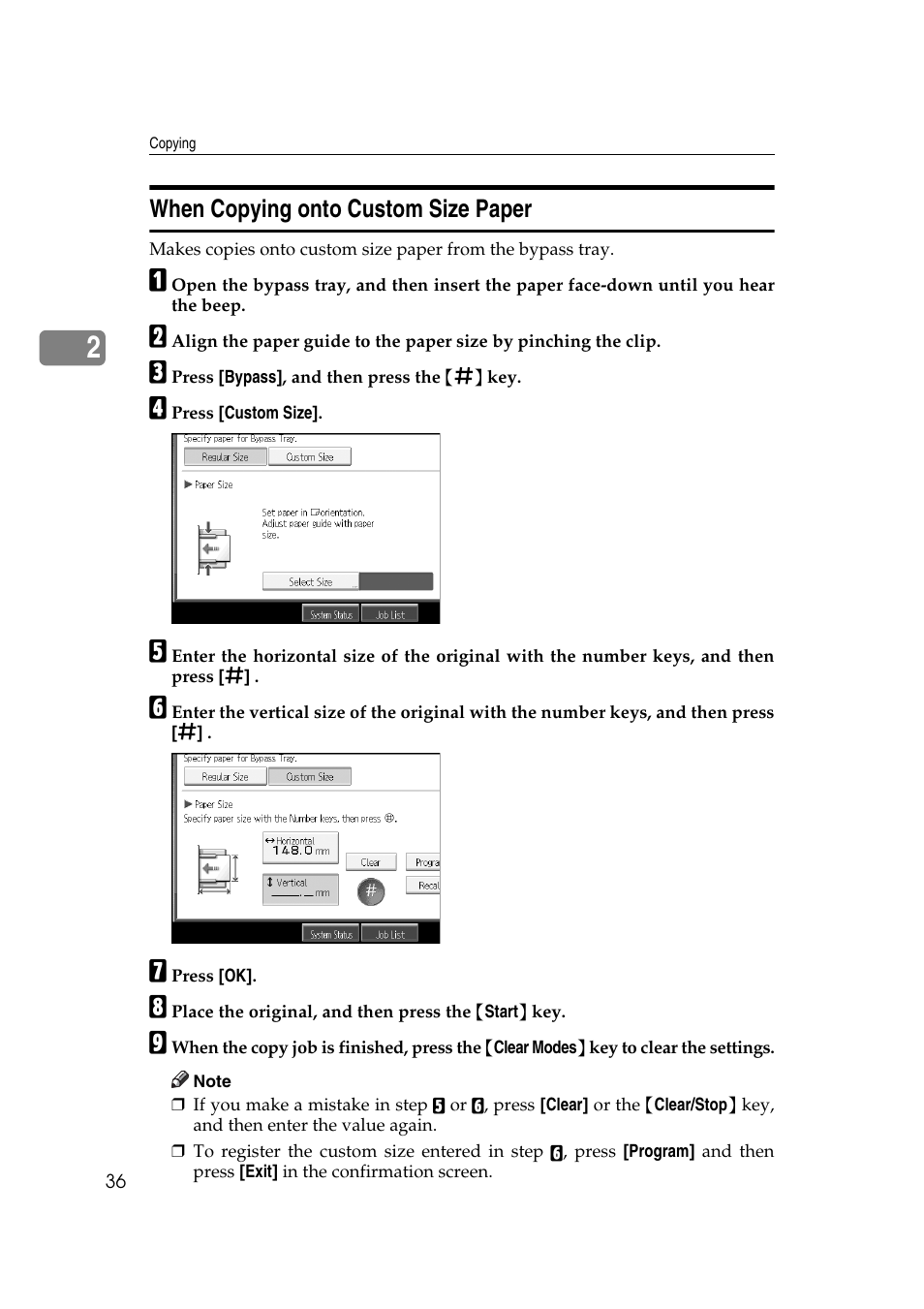 When copying onto custom size paper | Ricoh Aficio MP C3500 User Manual | Page 60 / 212