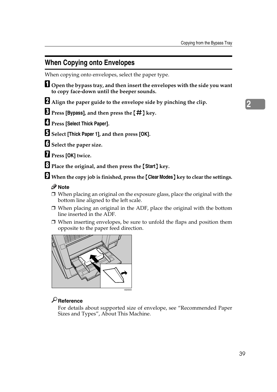 When copying onto envelopes | Ricoh Aficio MP C3500 User Manual | Page 63 / 212