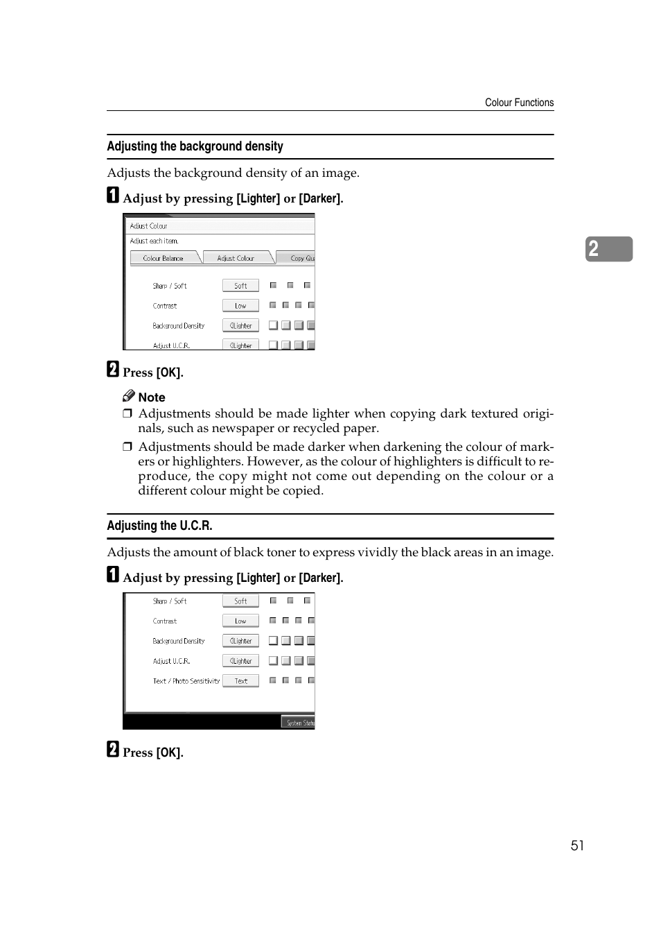 Adjusting the background density, Adjusting the u.c.r | Ricoh Aficio MP C3500 User Manual | Page 75 / 212