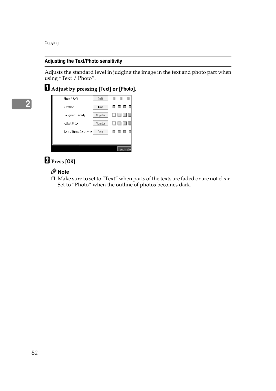 Adjusting the text/photo sensitivity | Ricoh Aficio MP C3500 User Manual | Page 76 / 212