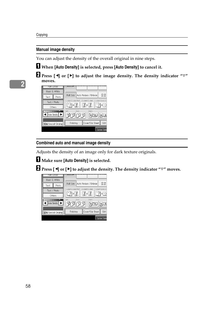 Manual image density, Combined auto and manual image density | Ricoh Aficio MP C3500 User Manual | Page 82 / 212