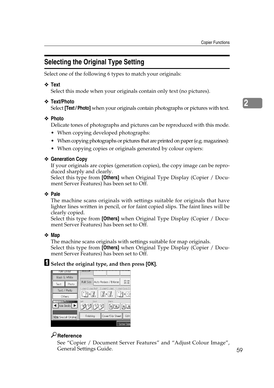 Selecting the original type setting | Ricoh Aficio MP C3500 User Manual | Page 83 / 212