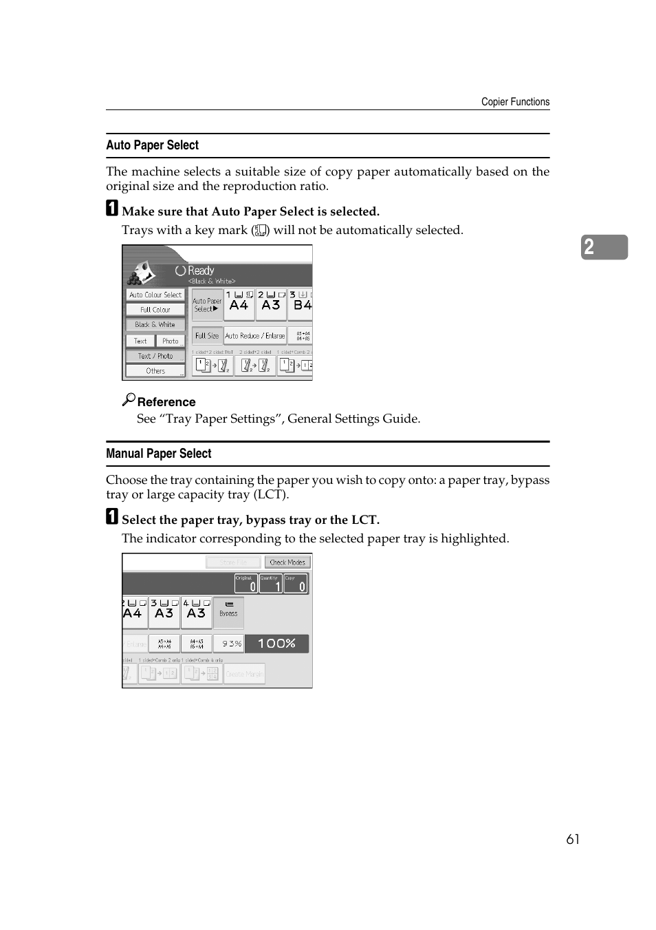 Auto paper select, Manual paper select | Ricoh Aficio MP C3500 User Manual | Page 85 / 212