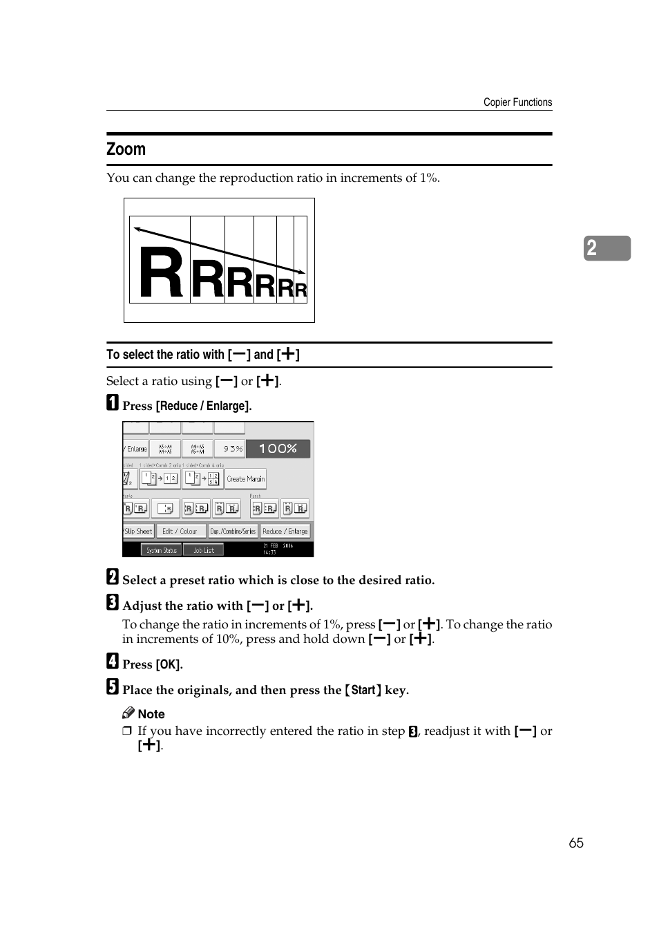 Zoom, To select the ratio with [-] and | Ricoh Aficio MP C3500 User Manual | Page 89 / 212