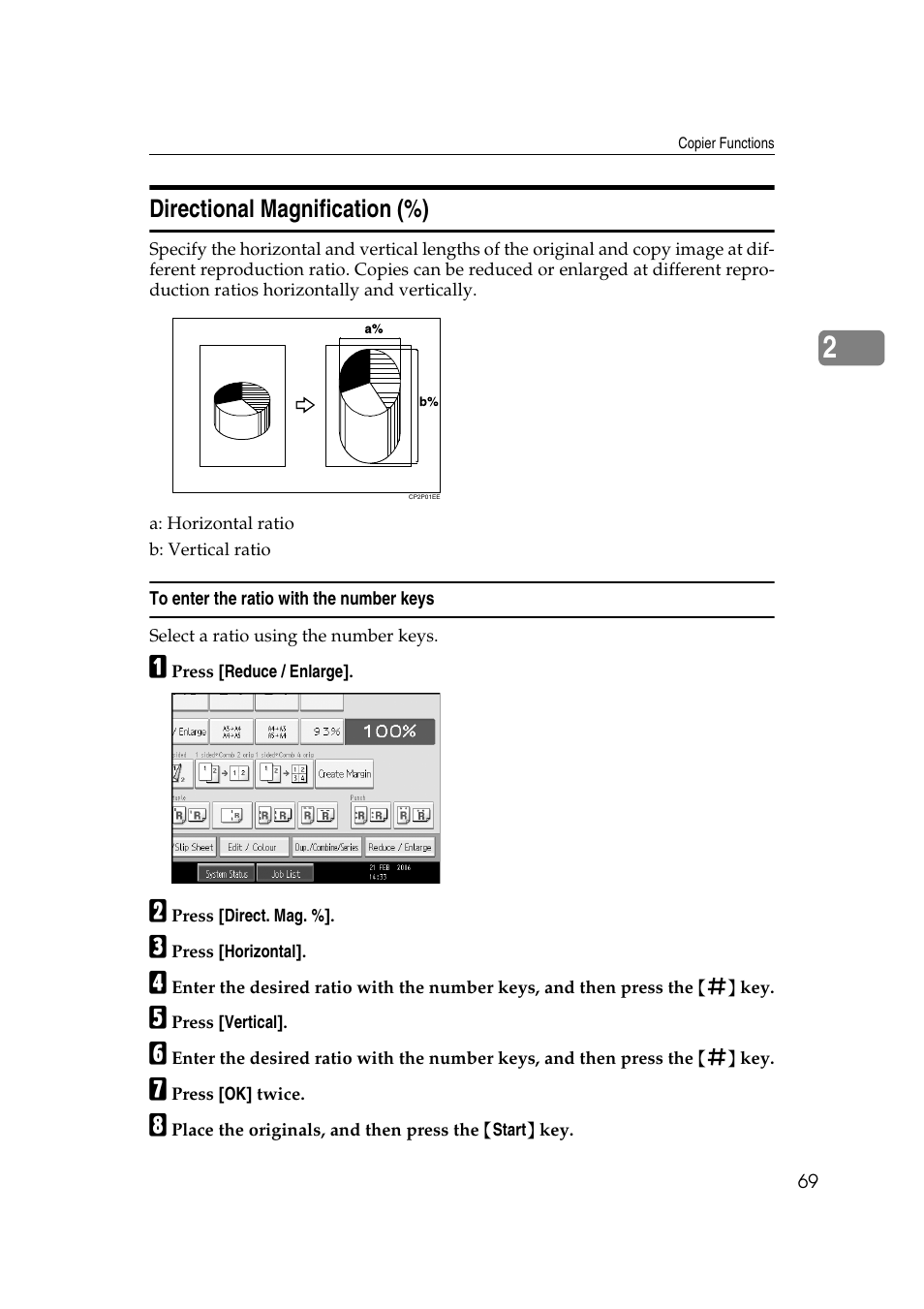 Directional magnification (%), To enter the ratio with the number keys | Ricoh Aficio MP C3500 User Manual | Page 93 / 212