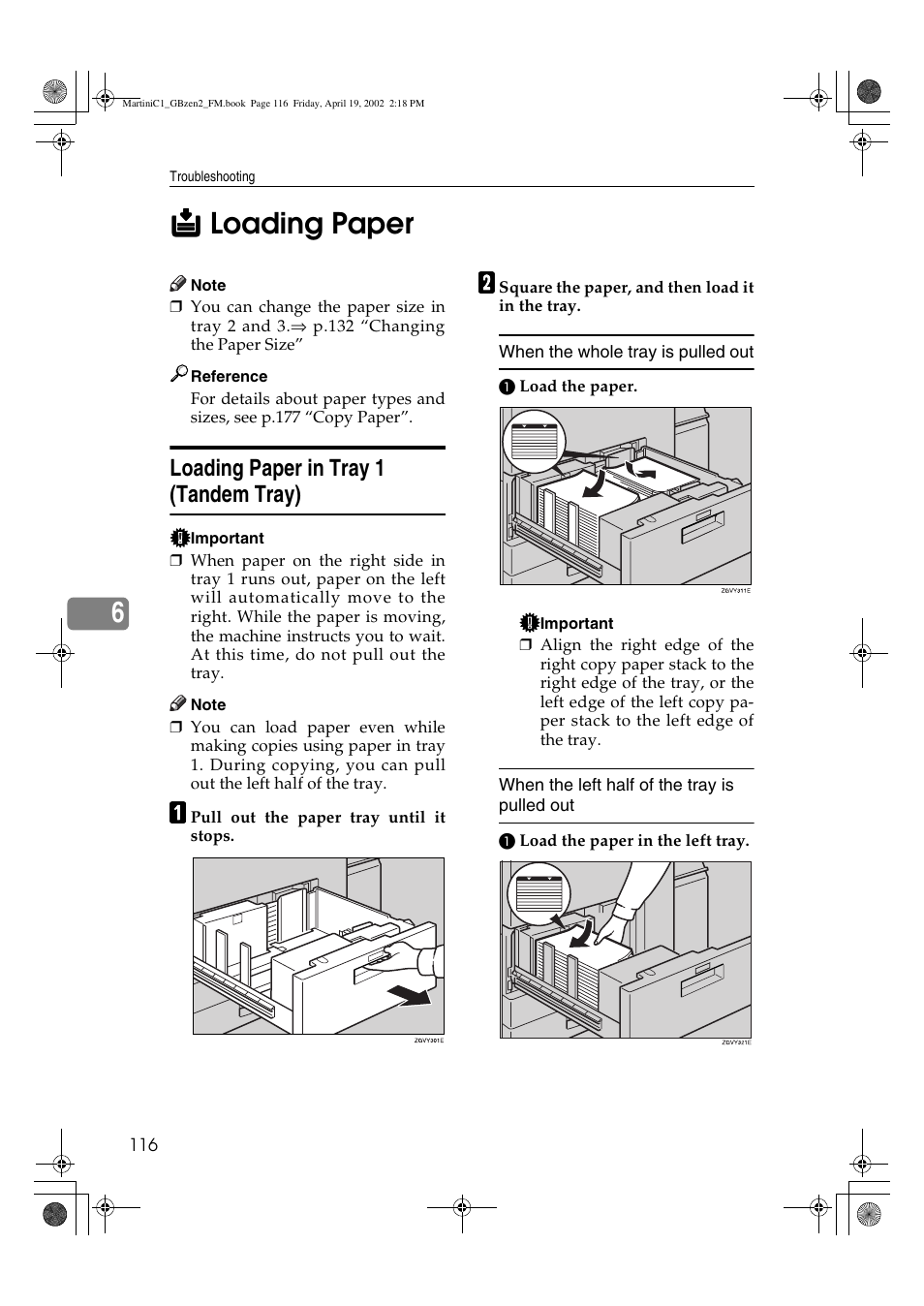 Loading paper, Loading paper in tray 1 (tandem tray) | Ricoh 1075 User Manual | Page 130 / 202