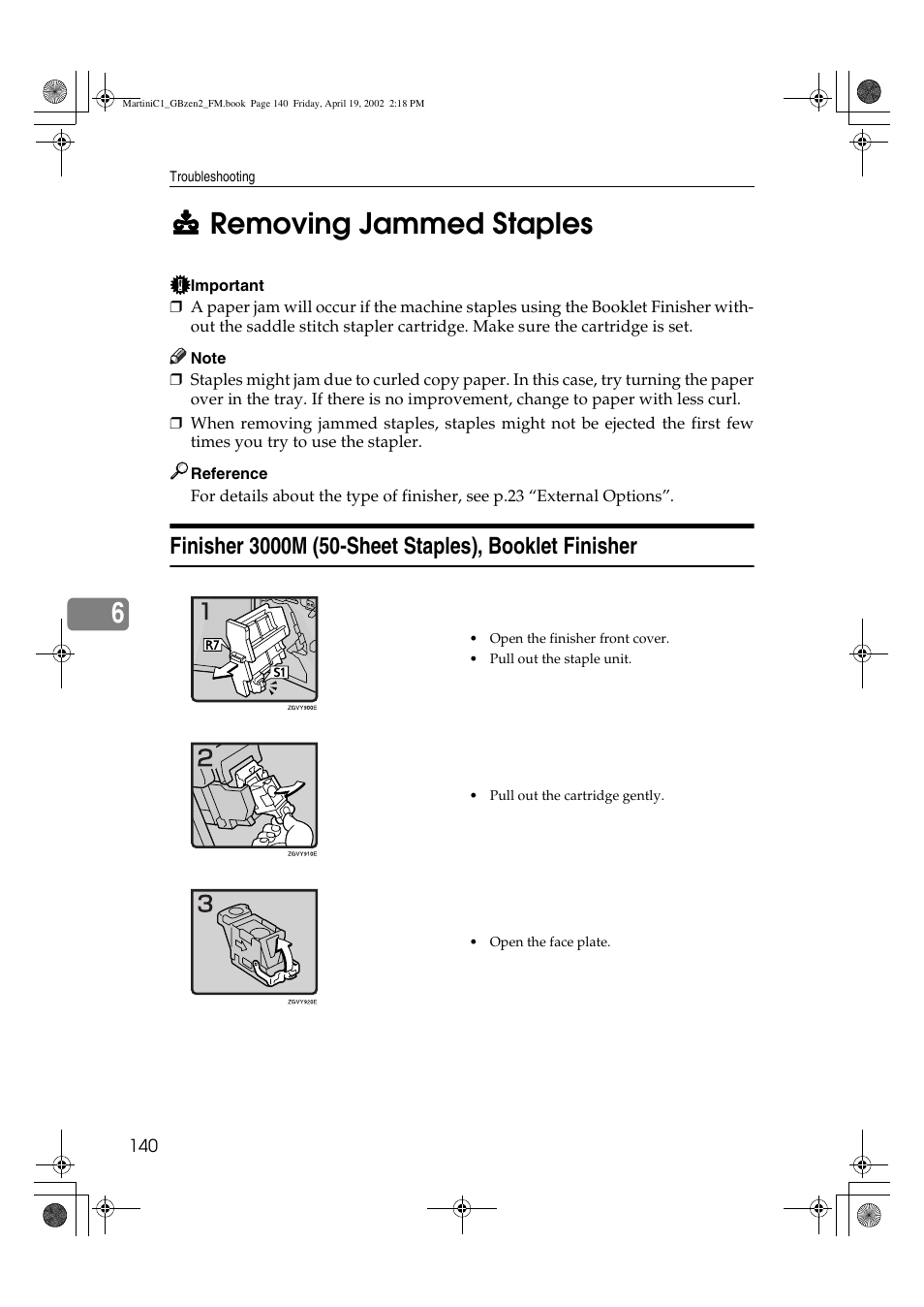 Removing jammed staples | Ricoh 1075 User Manual | Page 154 / 202