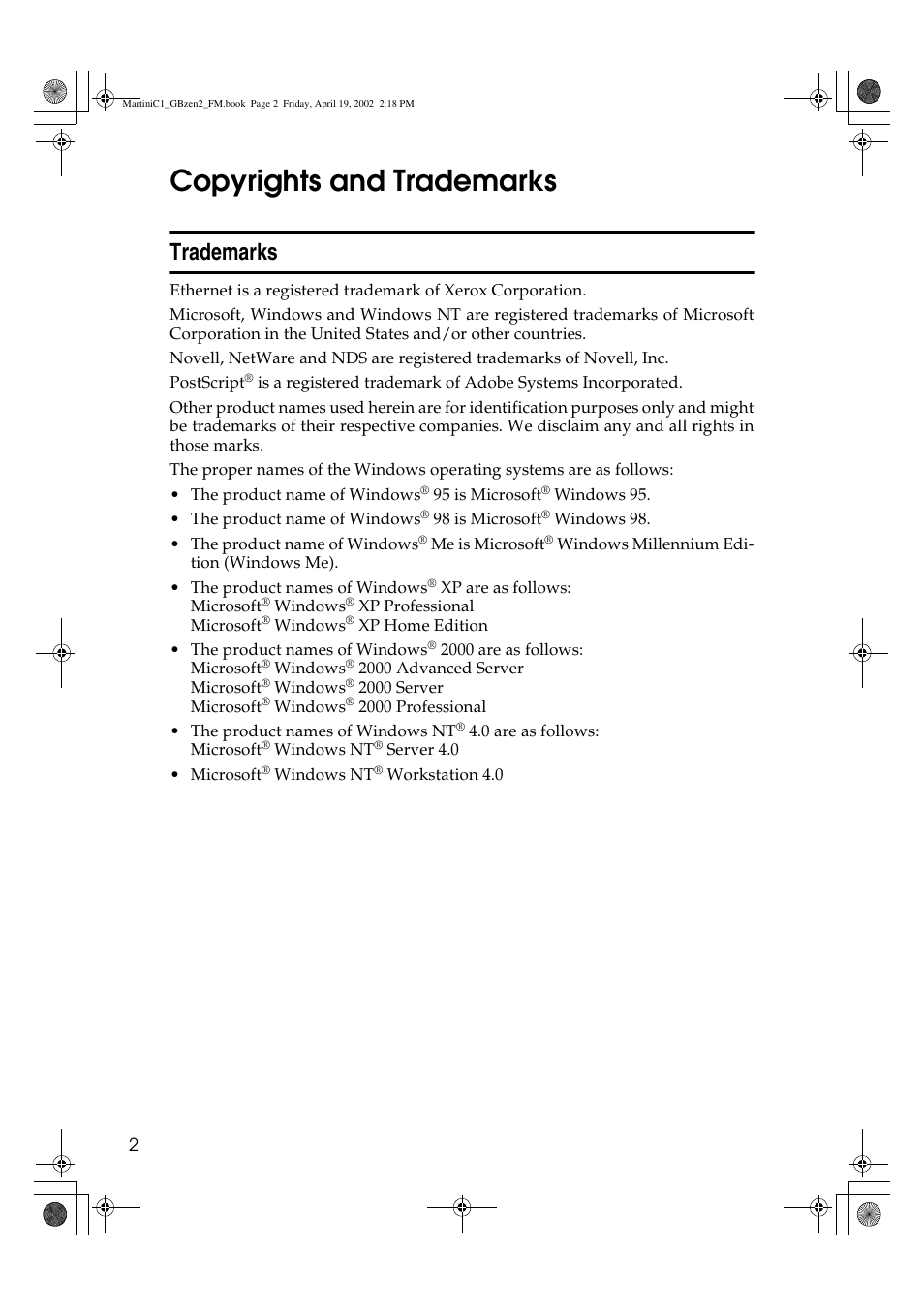 Copyrights and trademarks, Trademarks | Ricoh 1075 User Manual | Page 16 / 202