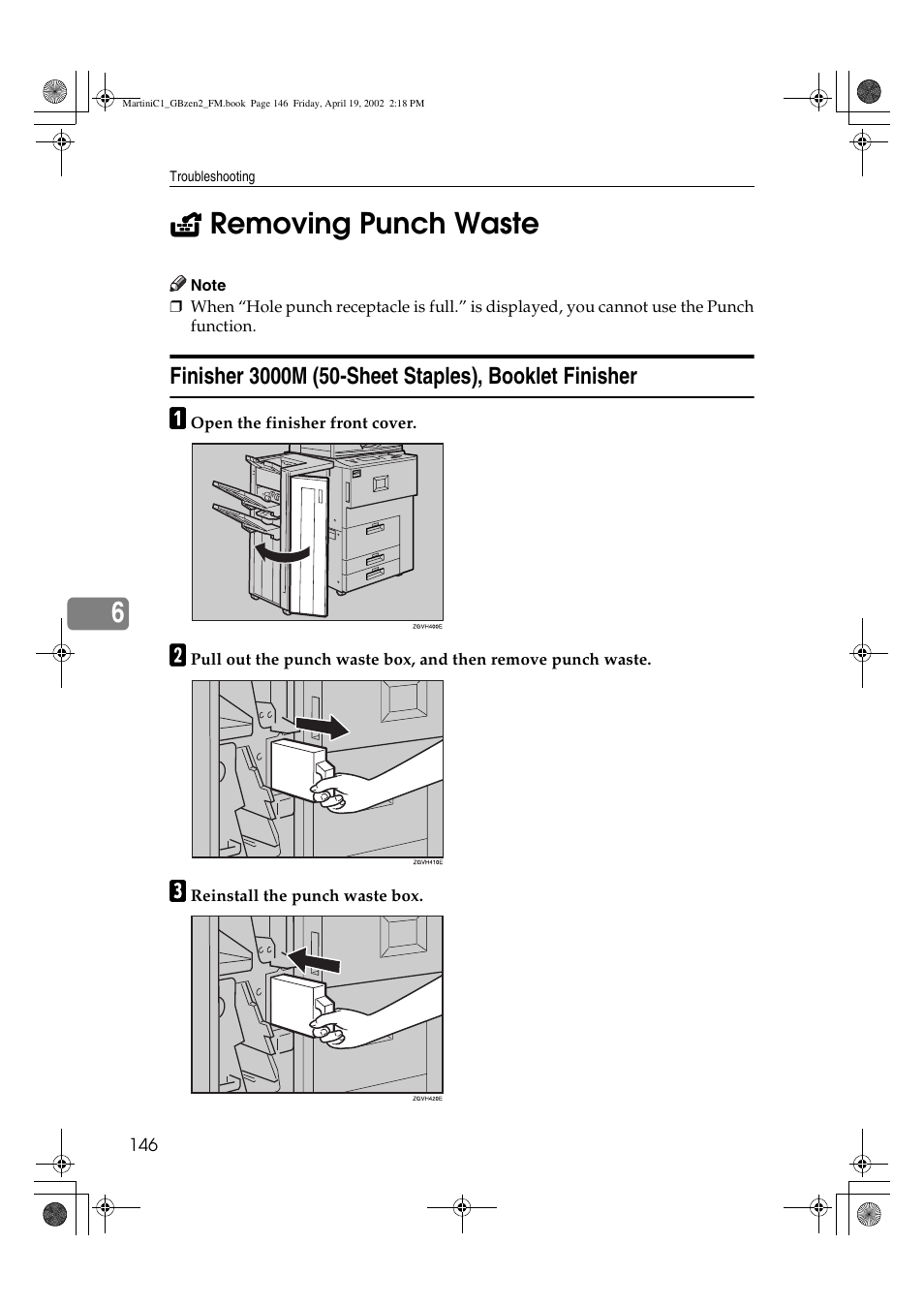 Removing punch waste | Ricoh 1075 User Manual | Page 160 / 202