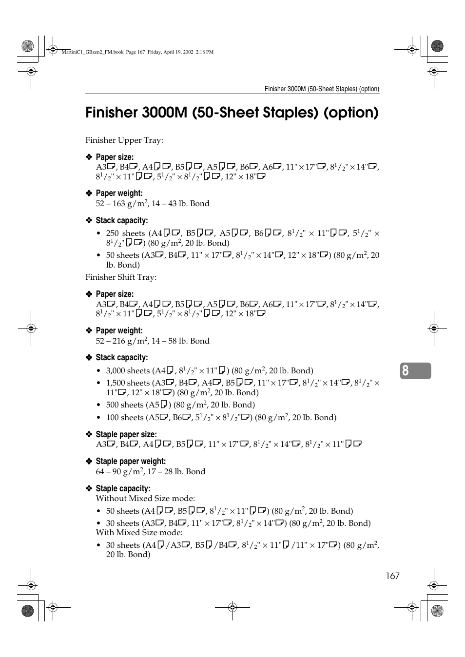 Finisher 3000m (50-sheet staples) | Ricoh 1075 User Manual | Page 181 / 202