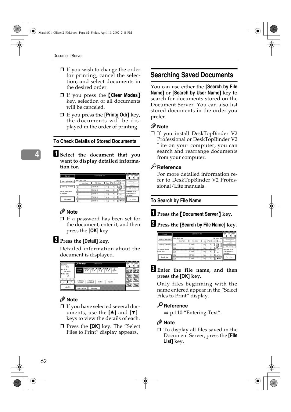 Searching saved documents | Ricoh 1075 User Manual | Page 76 / 202
