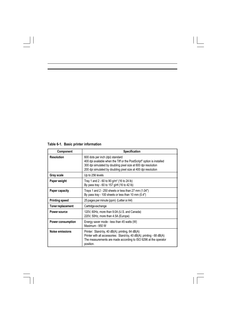 Printe r, Printer, Electrical and hardware specifications | Ricoh AFICIO MP01 User Manual | Page 134 / 152