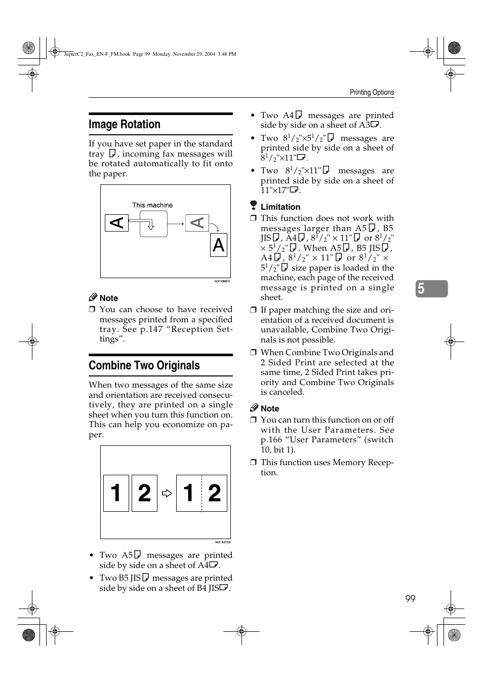Image rotation, Combine two originals | Ricoh Facsimile User Manual | Page 109 / 228