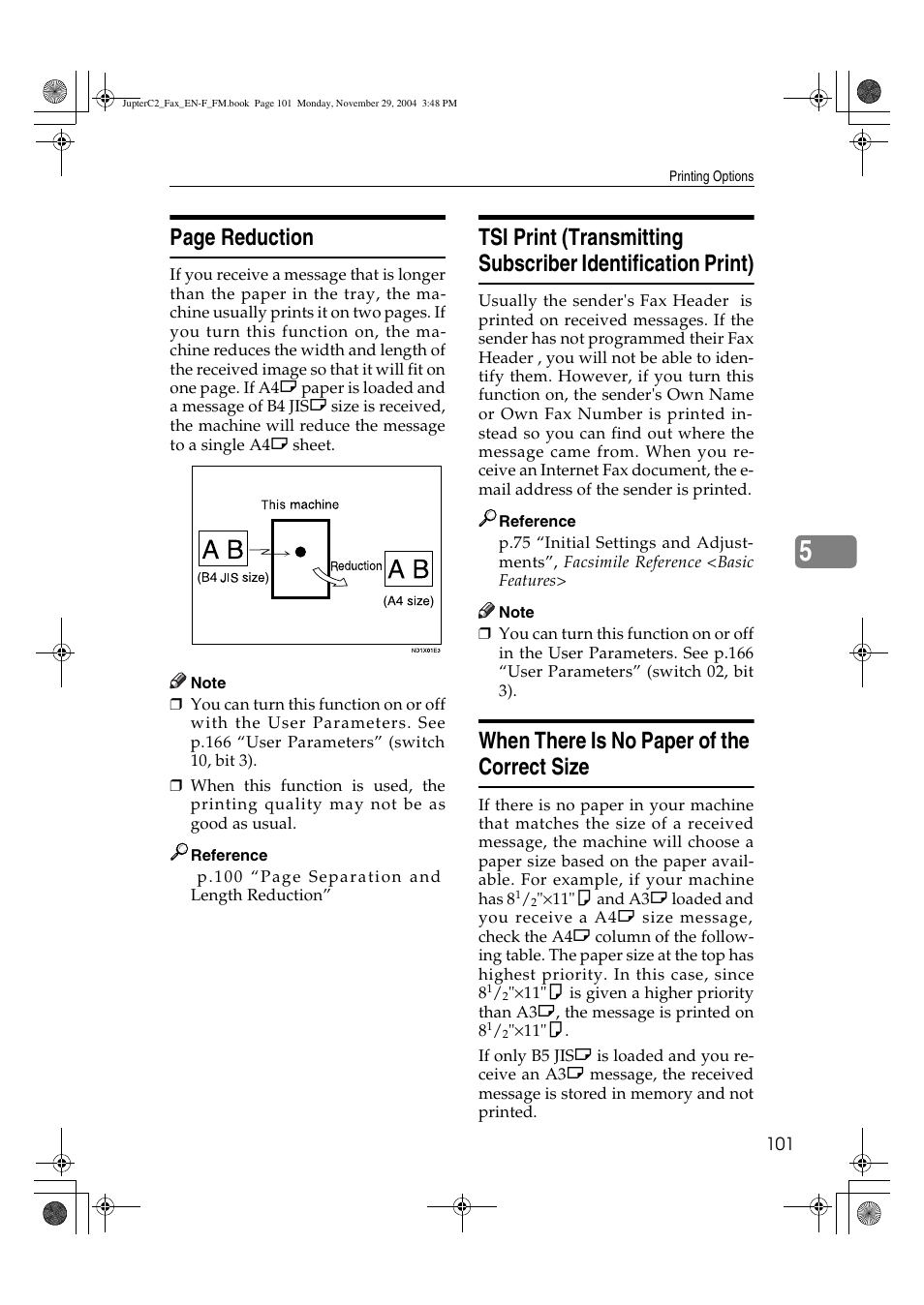 Page reduction, When there is no paper of the correct size | Ricoh Facsimile User Manual | Page 111 / 228