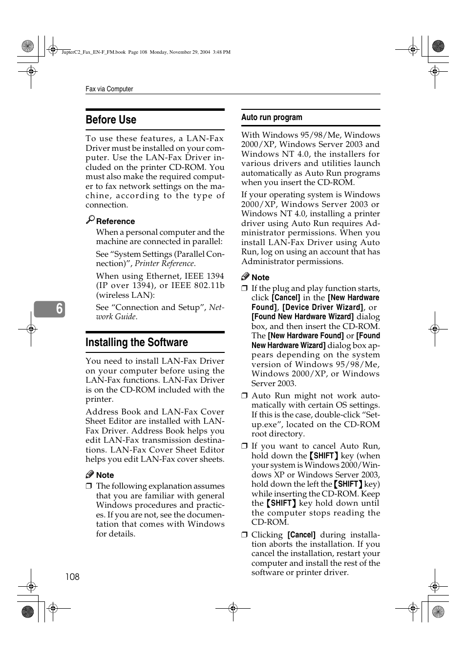 Before use, Installing the software | Ricoh Facsimile User Manual | Page 118 / 228