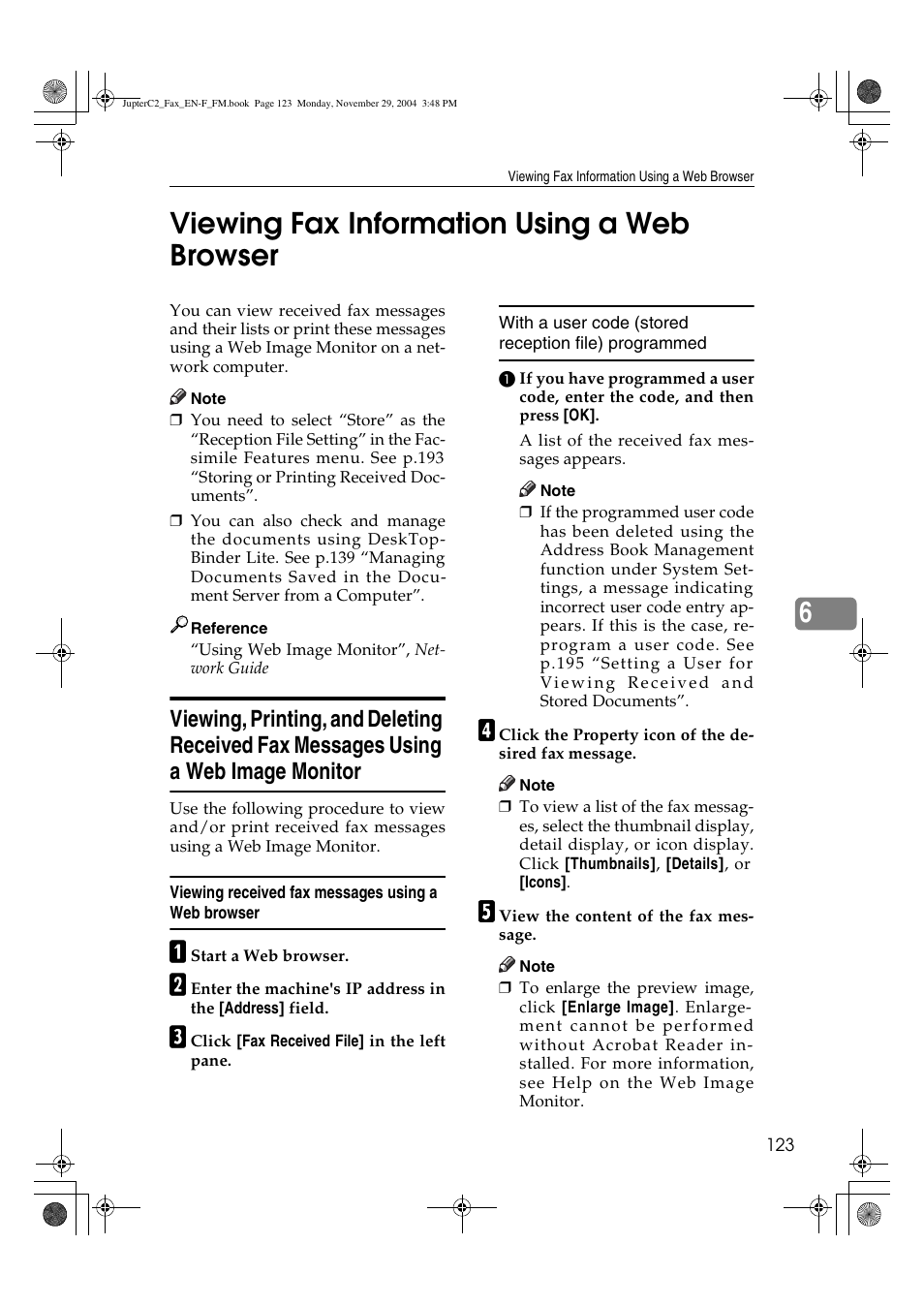 6viewing fax information using a web browser | Ricoh Facsimile User Manual | Page 133 / 228