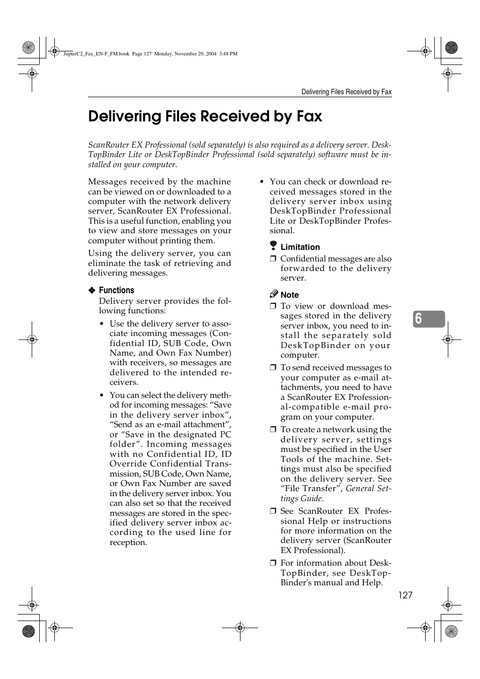 6delivering files received by fax | Ricoh Facsimile User Manual | Page 137 / 228