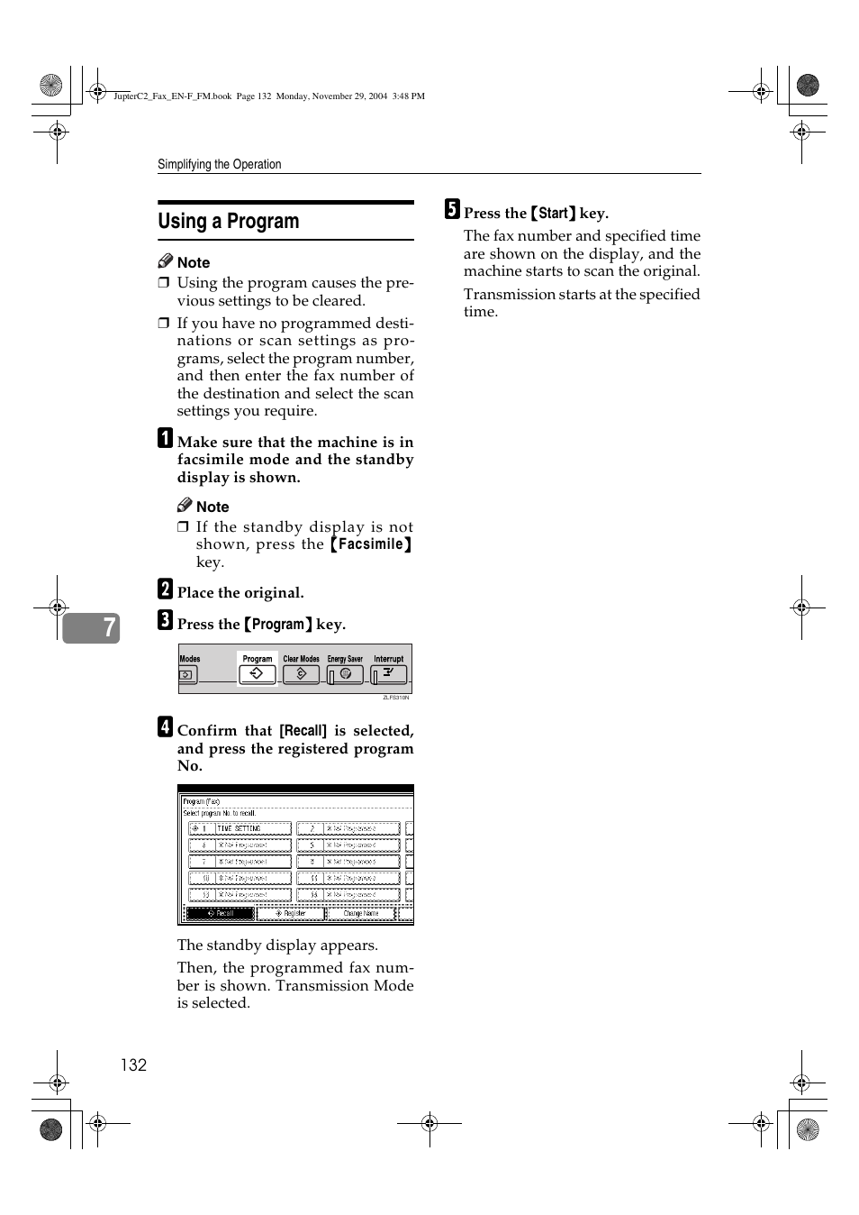 Using a program | Ricoh Facsimile User Manual | Page 142 / 228