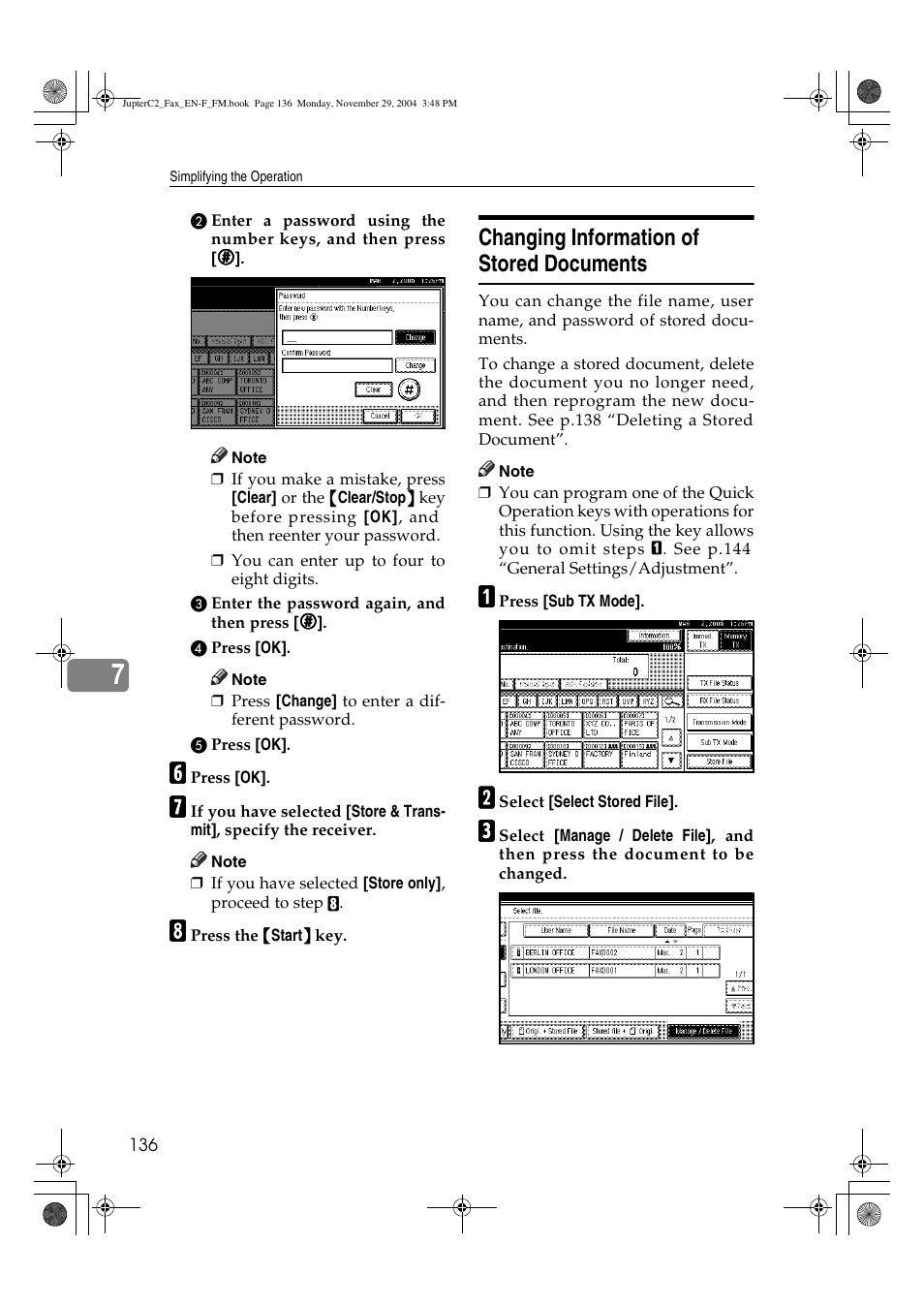 Changing information of stored documents | Ricoh Facsimile User Manual | Page 146 / 228