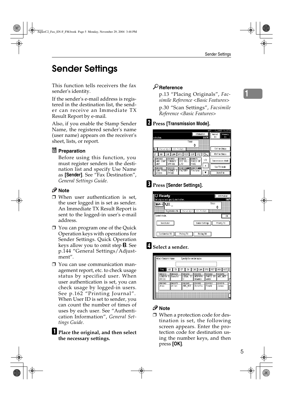 1sender settings | Ricoh Facsimile User Manual | Page 15 / 228