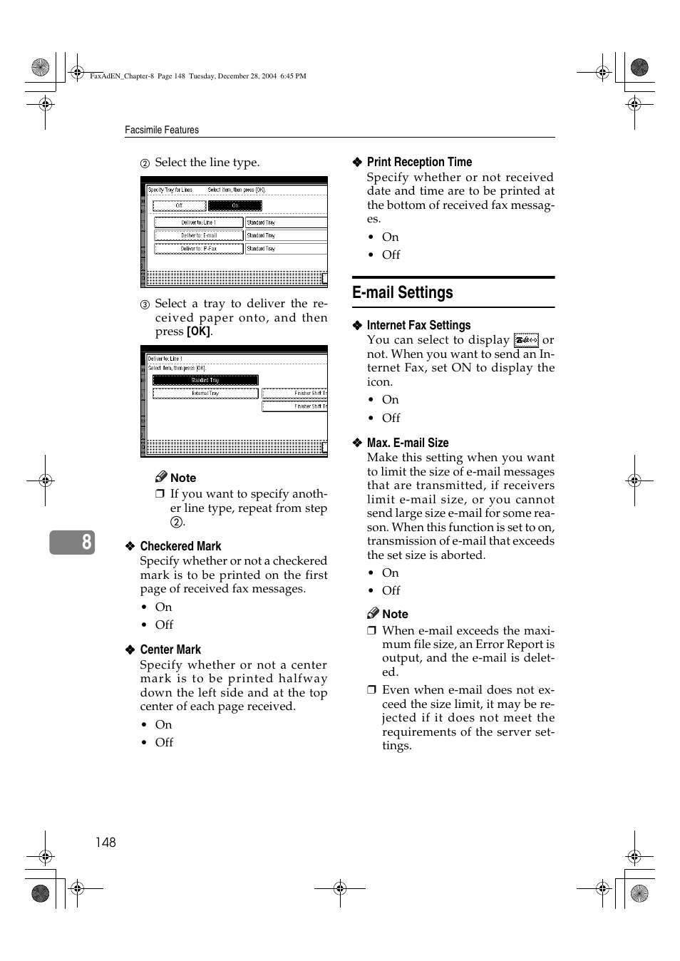 E-mail settings | Ricoh Facsimile User Manual | Page 158 / 228