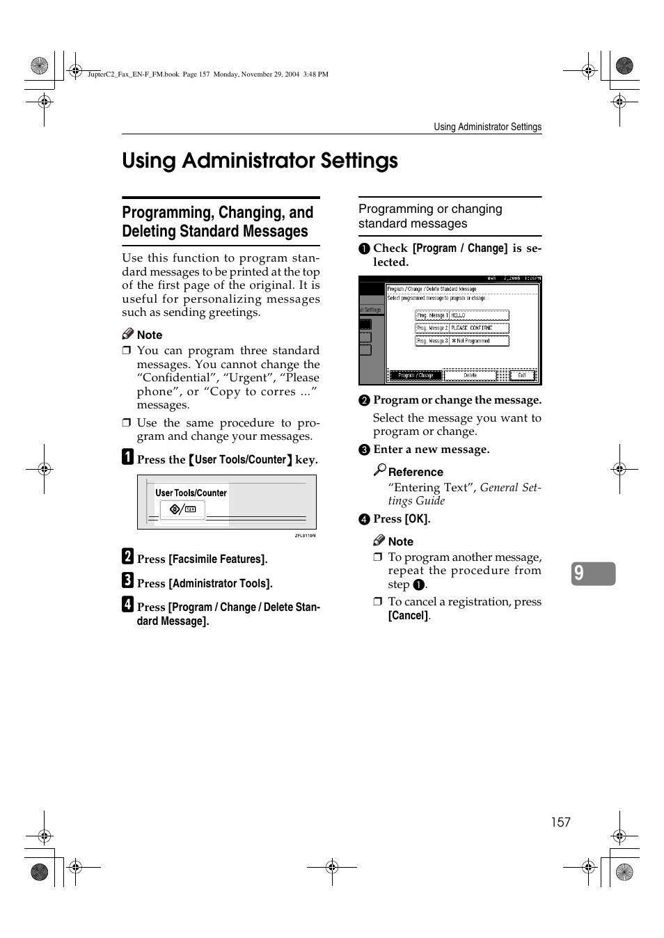 9using administrator settings | Ricoh Facsimile User Manual | Page 167 / 228