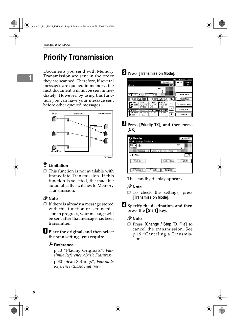 1priority transmission | Ricoh Facsimile User Manual | Page 18 / 228
