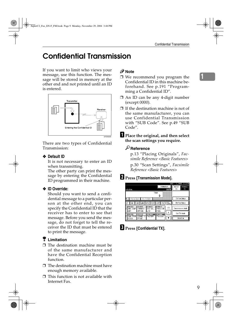 1confidential transmission | Ricoh Facsimile User Manual | Page 19 / 228