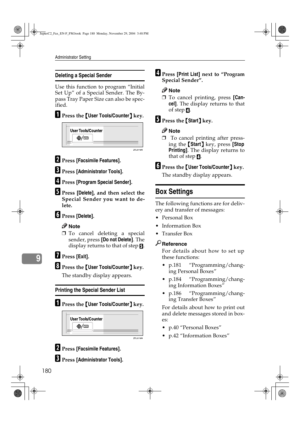 Box settings | Ricoh Facsimile User Manual | Page 190 / 228