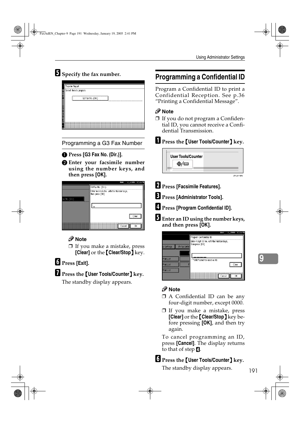 Programming a confidential id | Ricoh Facsimile User Manual | Page 201 / 228