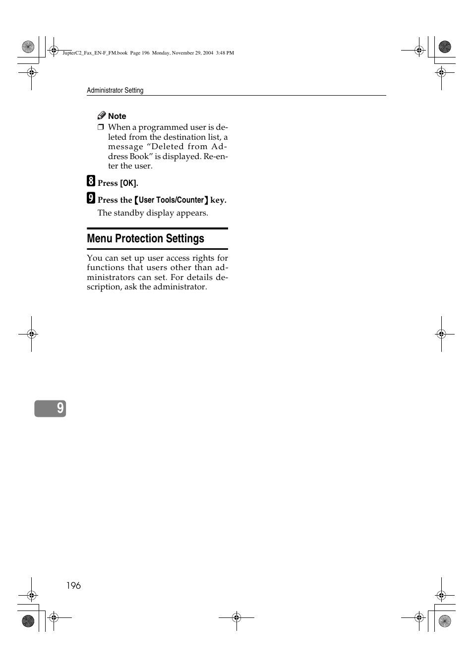 Menu protection settings | Ricoh Facsimile User Manual | Page 206 / 228
