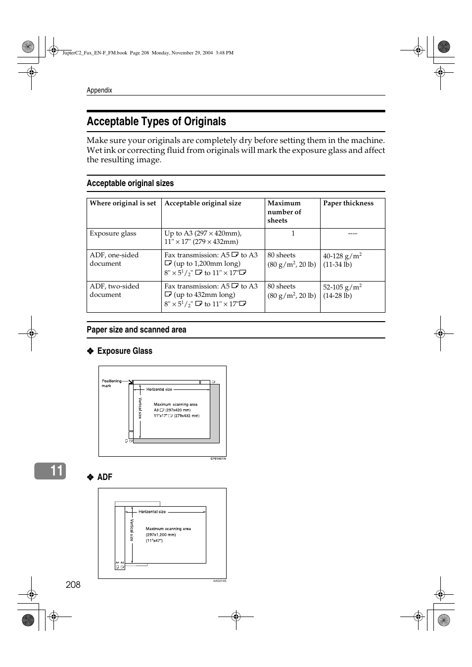 Acceptable types of originals | Ricoh Facsimile User Manual | Page 218 / 228