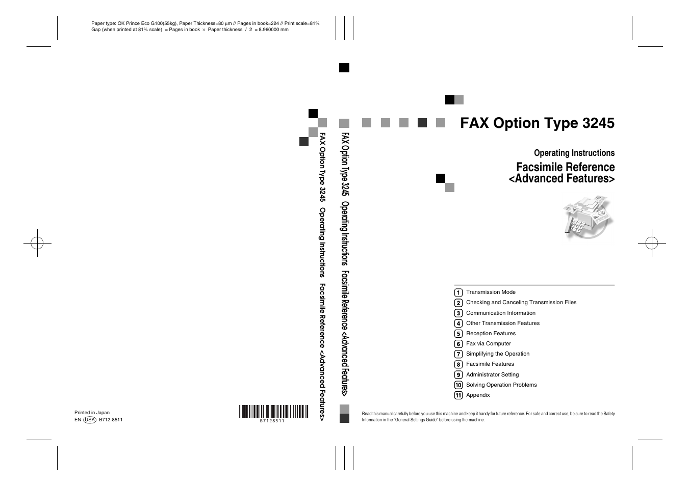 Fax option type 3245, Facsimile reference <advanced features, Operating instructions | Ricoh Facsimile User Manual | Page 228 / 228
