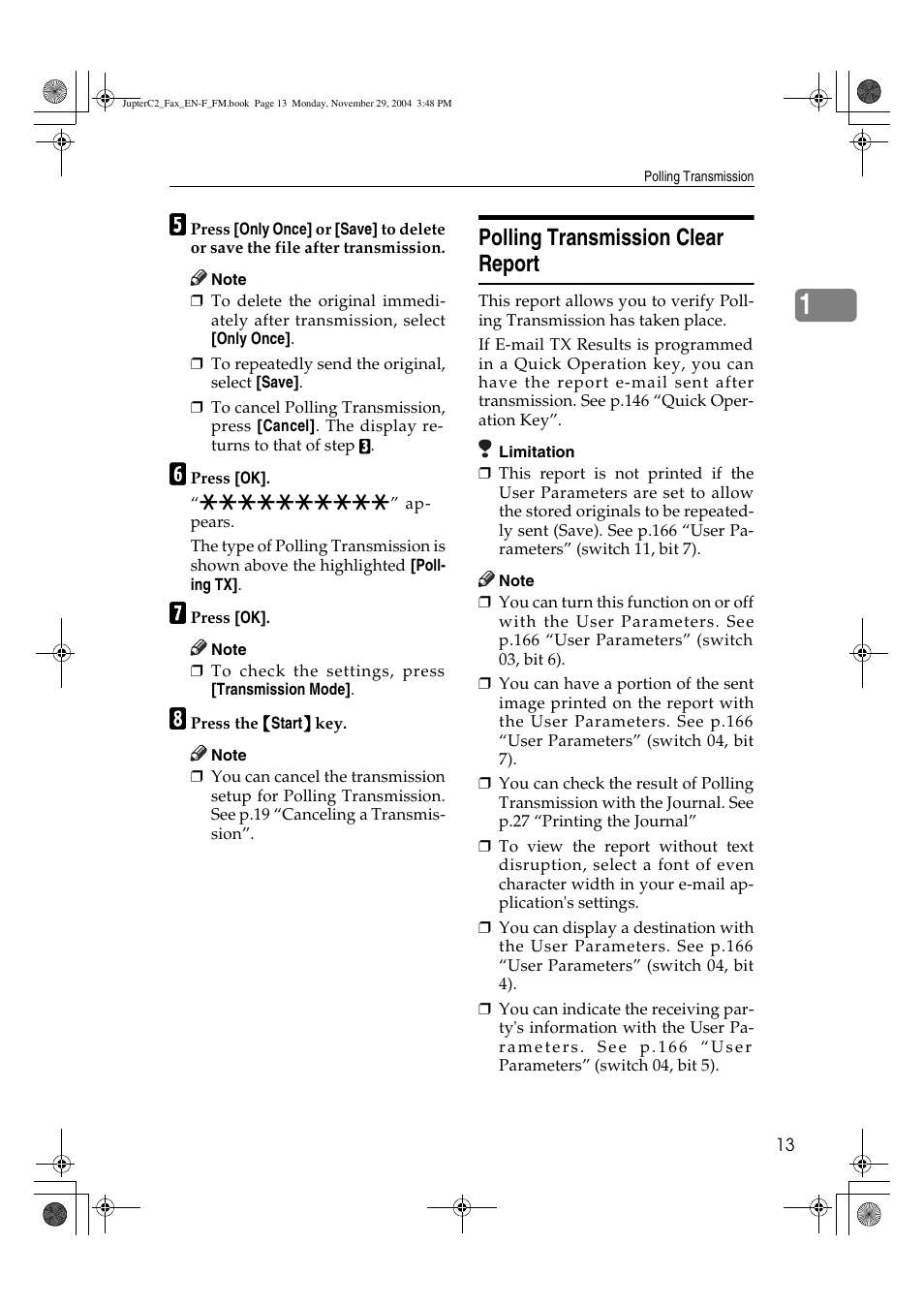 Polling transmission clear report | Ricoh Facsimile User Manual | Page 23 / 228