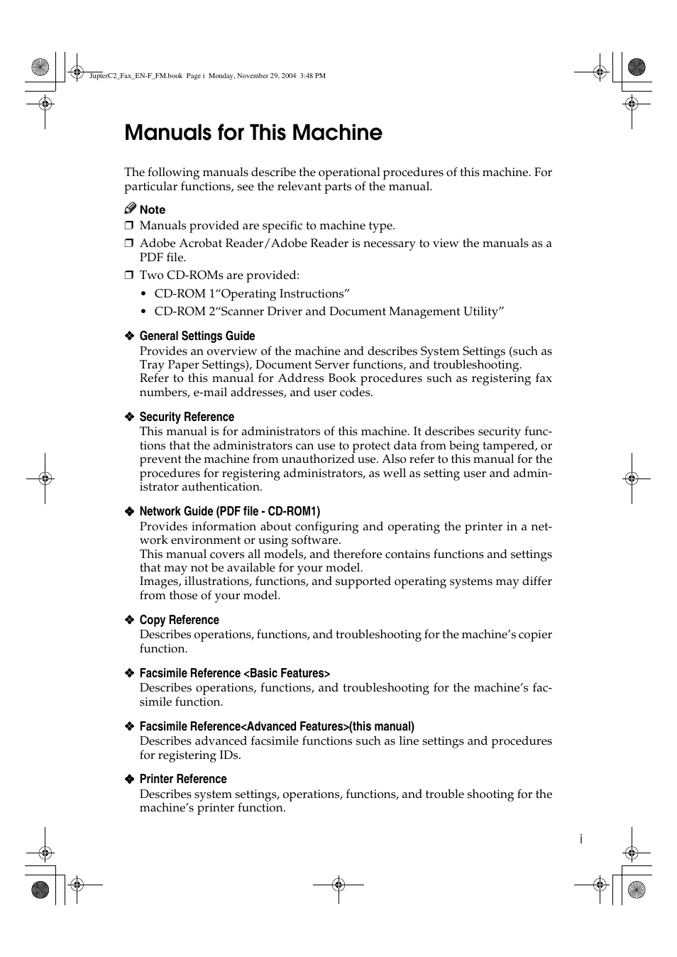 Manuals for this machine | Ricoh Facsimile User Manual | Page 3 / 228
