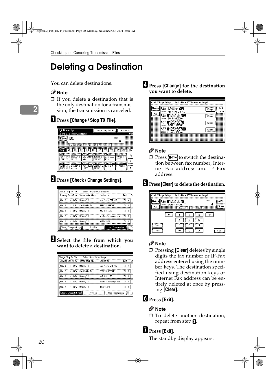 2deleting a destination | Ricoh Facsimile User Manual | Page 30 / 228