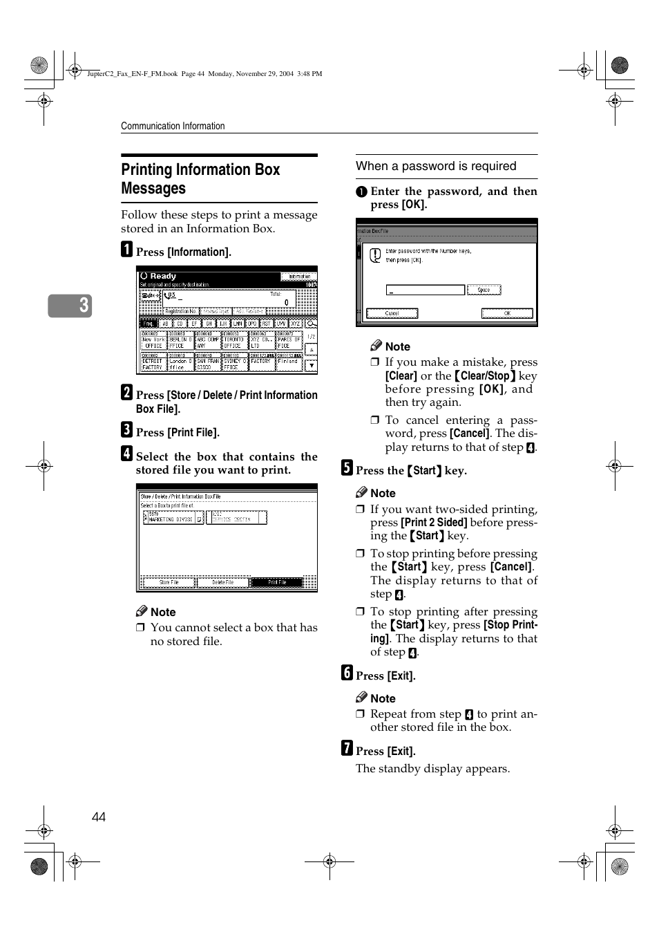 Printing information box messages | Ricoh Facsimile User Manual | Page 54 / 228