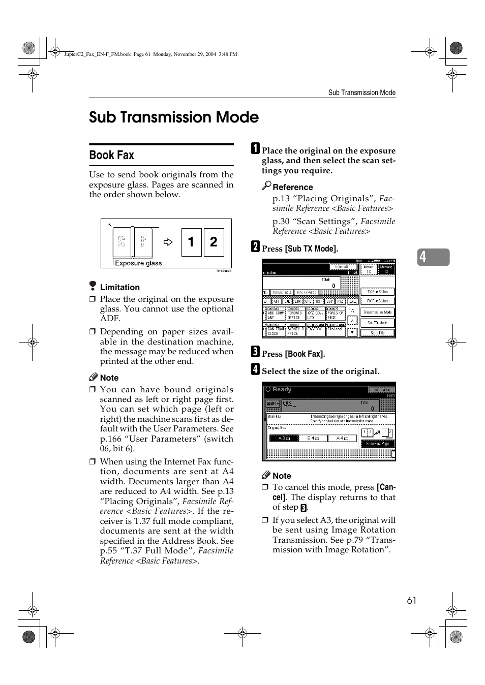 4sub transmission mode, Book fax | Ricoh Facsimile User Manual | Page 71 / 228
