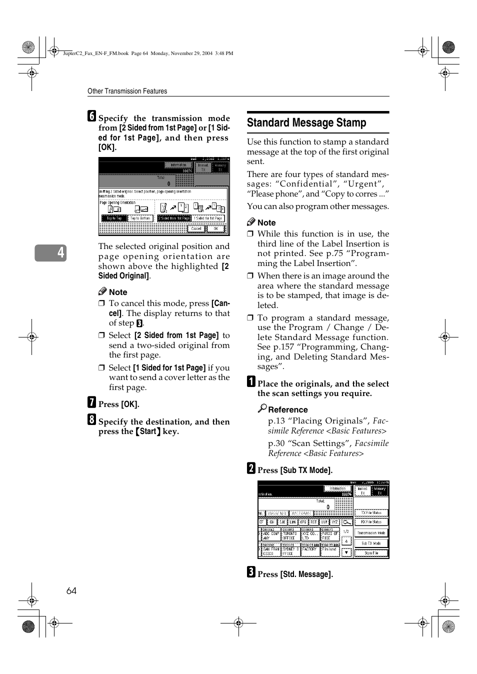Standard message stamp | Ricoh Facsimile User Manual | Page 74 / 228