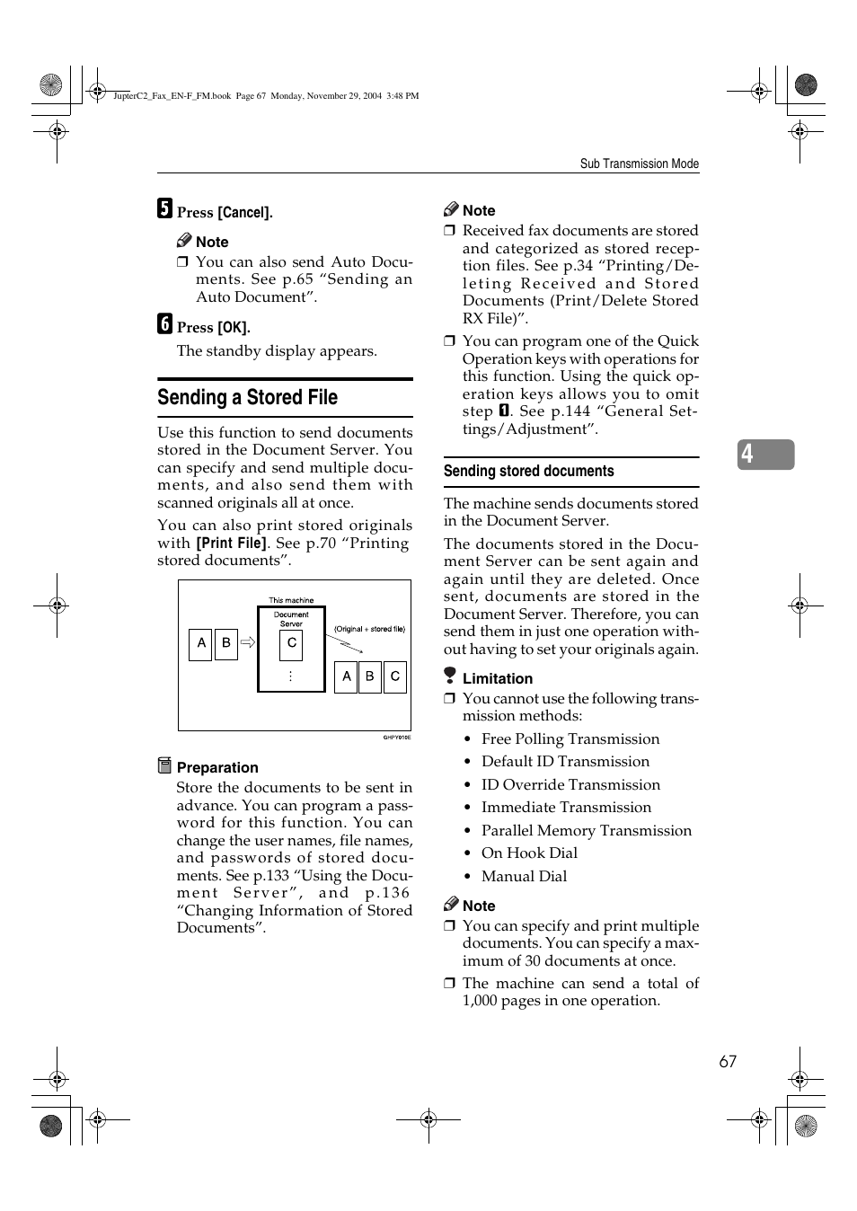 Sending a stored file | Ricoh Facsimile User Manual | Page 77 / 228