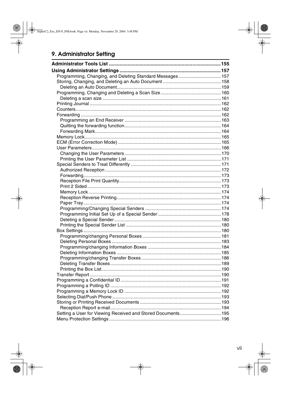 Administrator setting | Ricoh Facsimile User Manual | Page 9 / 228