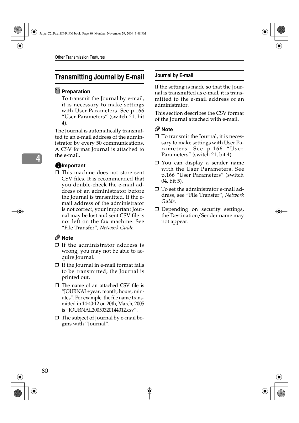 Transmitting journal by e-mail | Ricoh Facsimile User Manual | Page 90 / 228